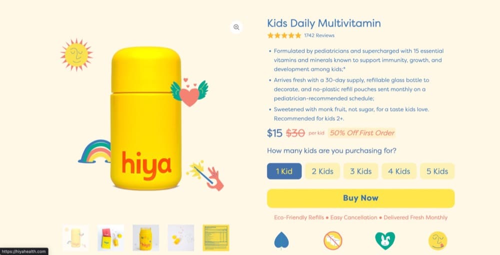 Página de productos de Hiya Health