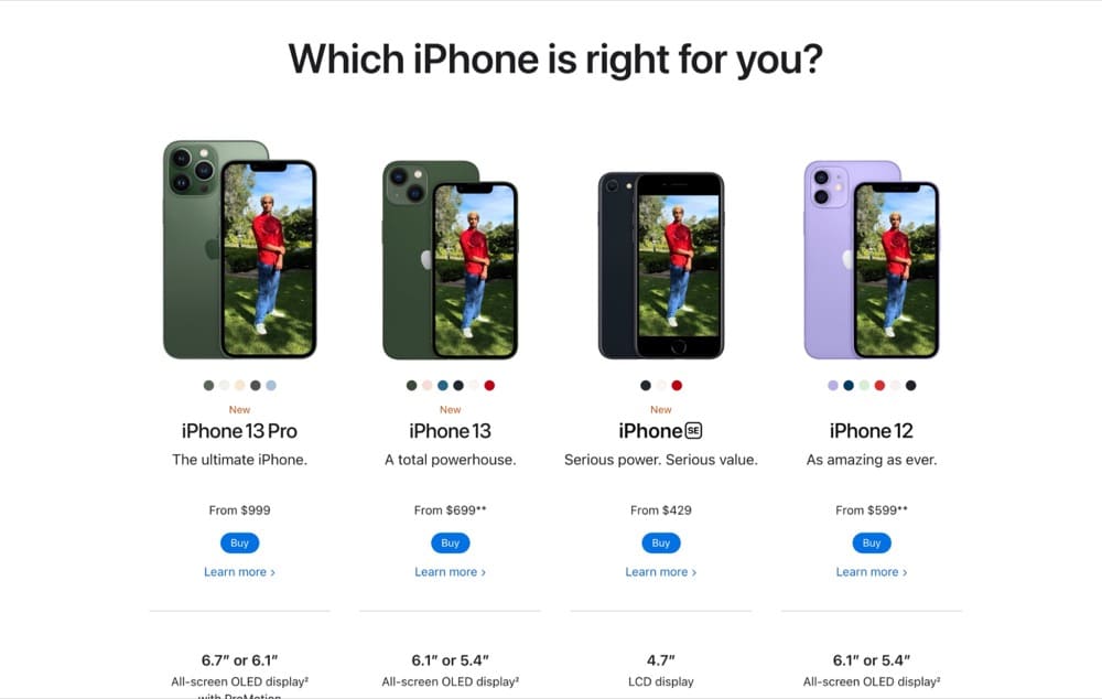 Apple 제품 페이지 분석 비교 차트