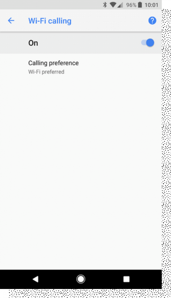 Captura de pantalla de la habilitación de llamadas Wi-Fi en Android