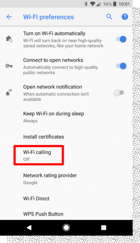 Android 的 Wi-Fi 通话设置截图