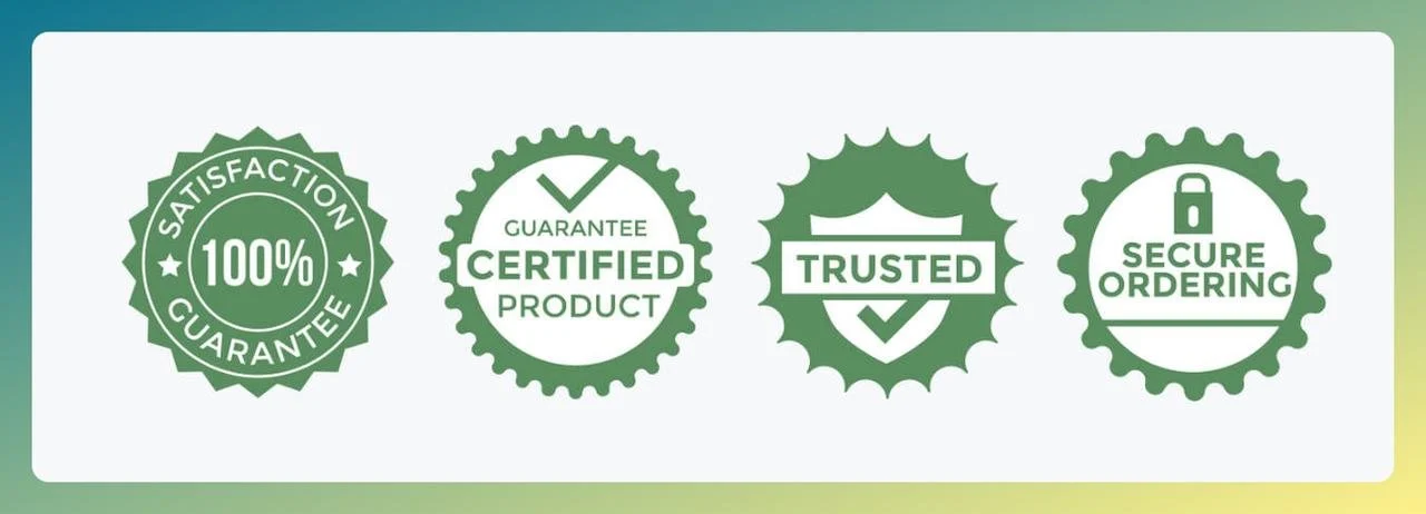 an image showing different types of trust badge illustration in green color for ecommerce trust badge examplest