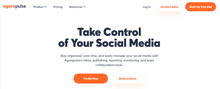 Agorapulse 主頁上最好的 Sprout Social Alternatives 之一的屏幕截圖