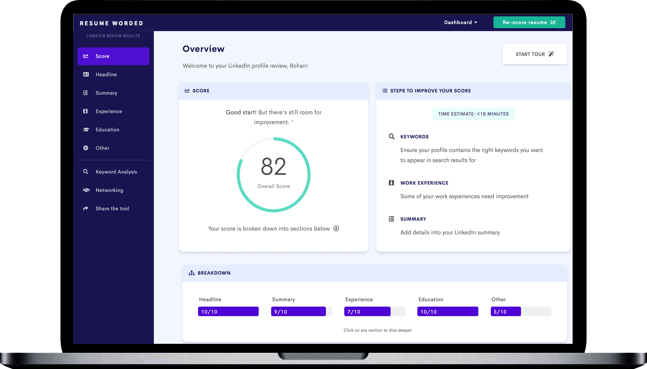 รีวิวโปรไฟล์ LinkedIn ฟรี ขับเคลื่อนโดย AI - เคล็ดลับในการปรับโปรไฟล์ของคุณให้เหมาะสม - ประวัติย่อ Worded