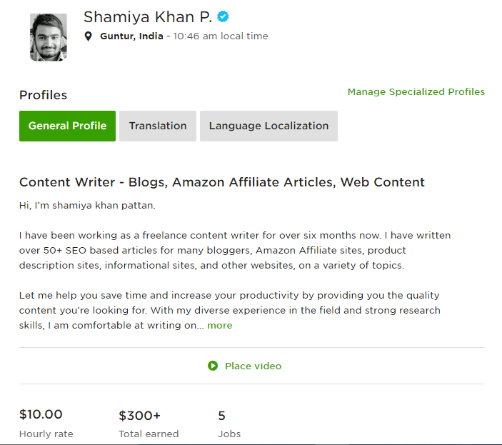 Shamiya Khan P. | สคริปต์วิดีโอ, การเขียน, Upwork