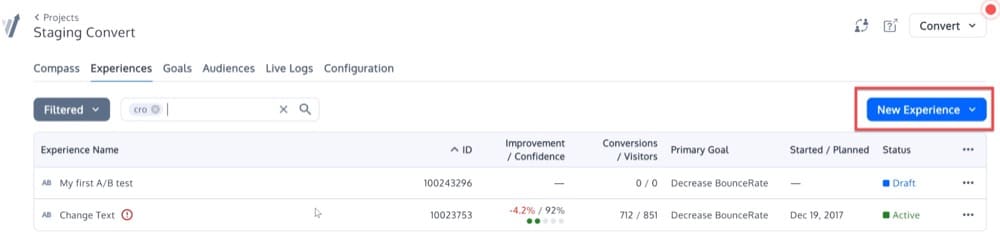 Convert's Deploy で新しいエクスペリエンスを作成する