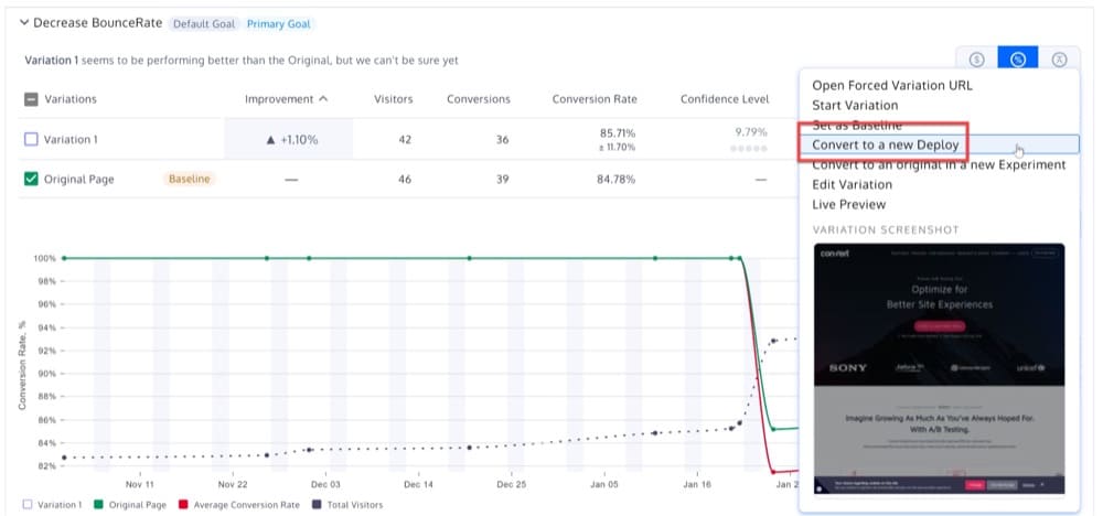 Convert's Deploy の A/B テストで優勝バリエーションから新しい Deploy を作成する