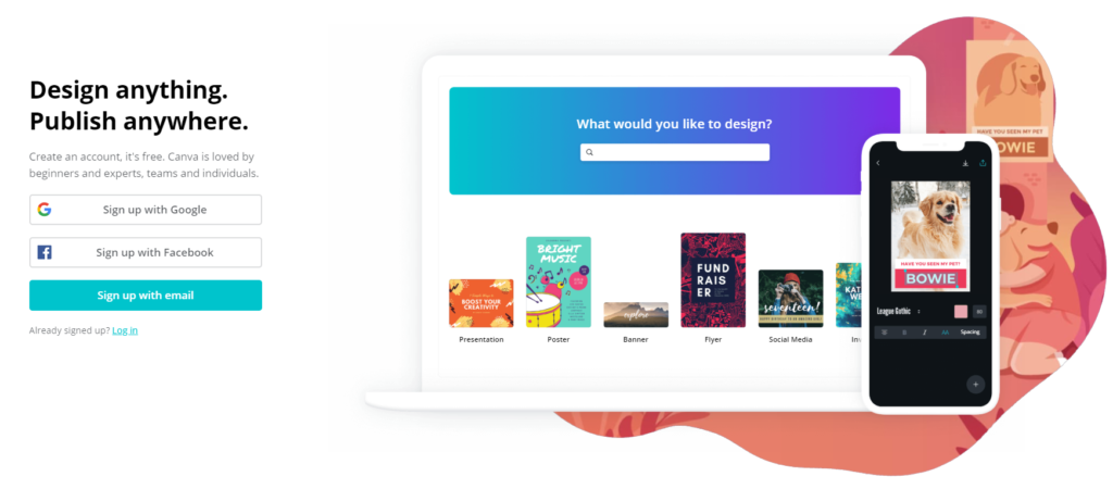 Pagina principale di Canva
