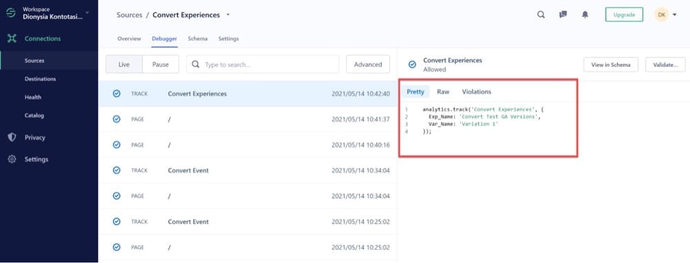 Convert Experiences でイベントをセグメント化する