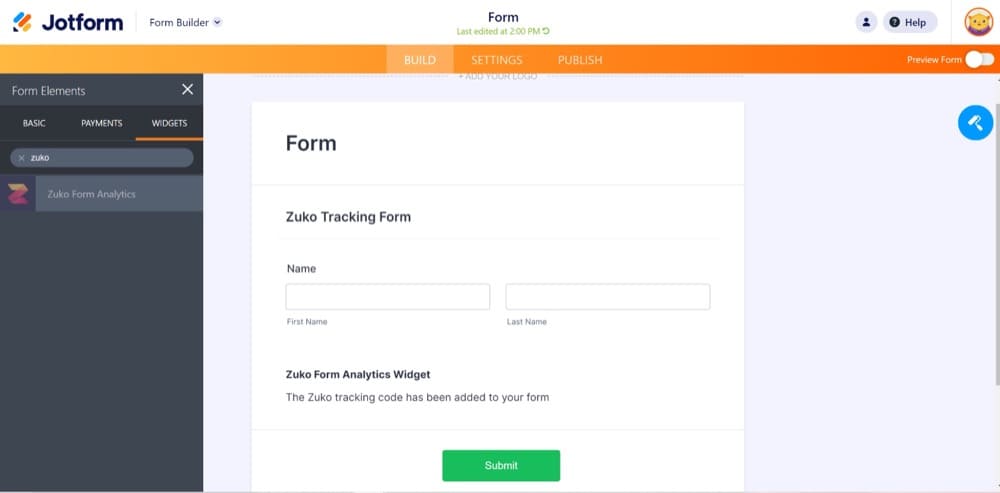 Convert Experiences と統合された Jotform の例