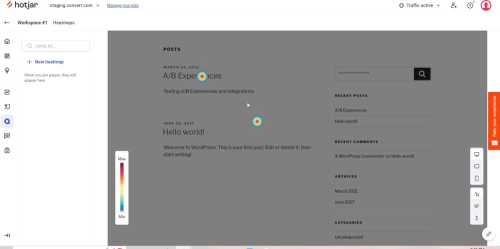 Convert Experiences の Hotjar ヒートマップ