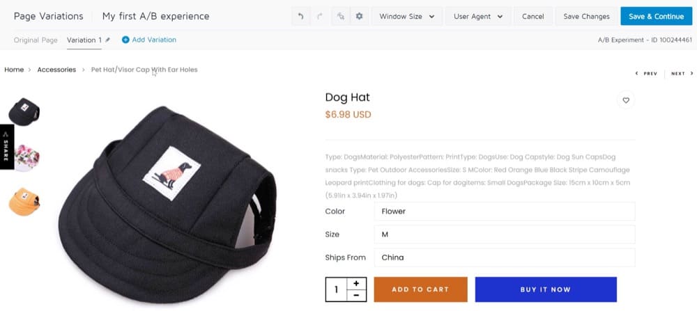 Convert Experiences で A/B テストを実行するときに、行動を促すフレーズのボタンを試してください。
