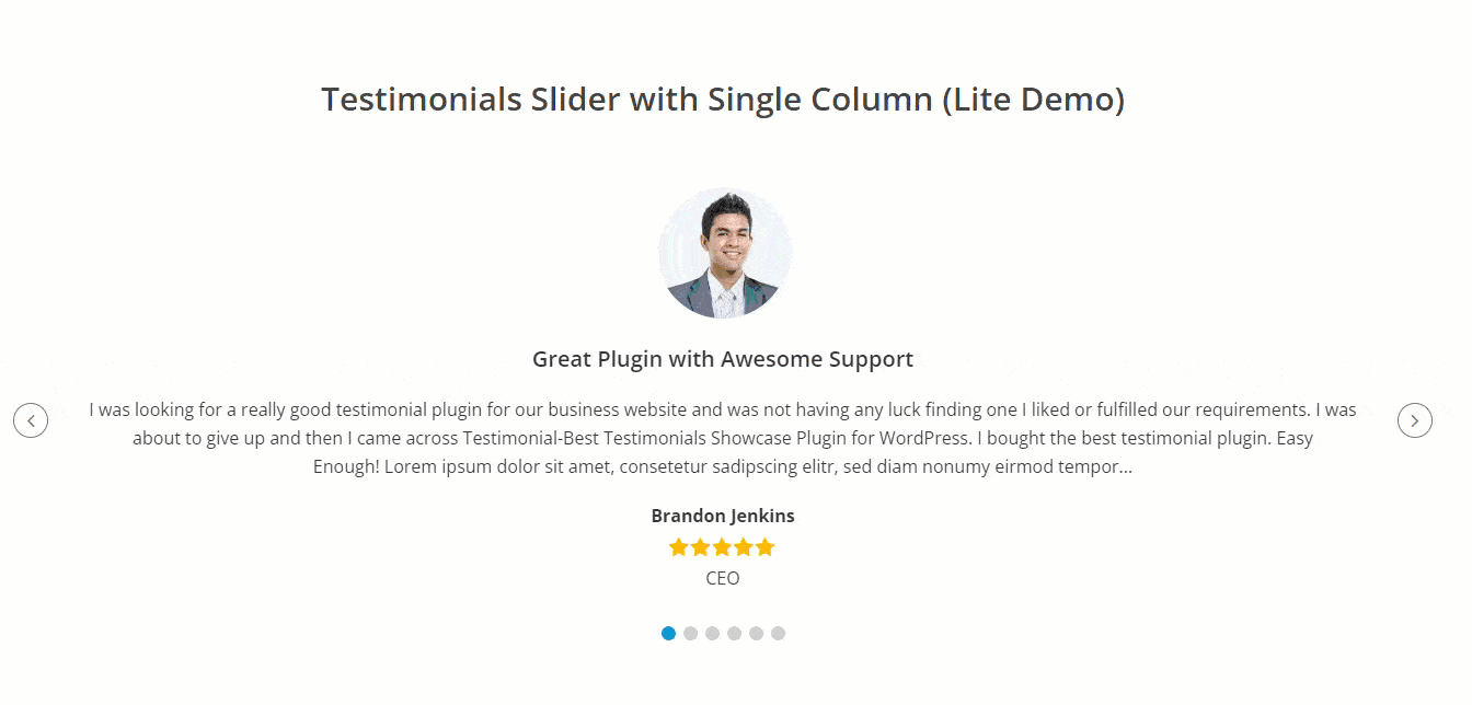 单列推荐滑块 - Real Testimonials WordPress 插件