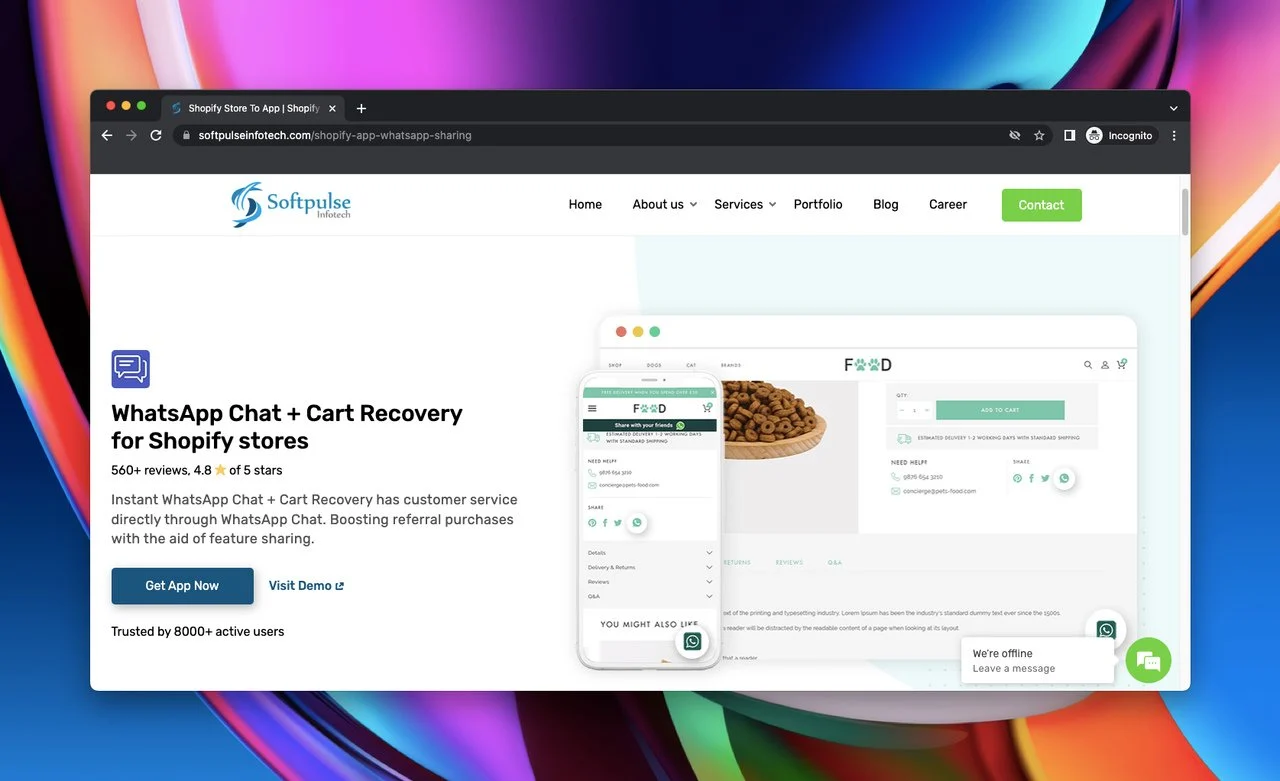 Shopify 소셜 공유 앱인 Whatsapp Chat Cart Recovery 홈페이지