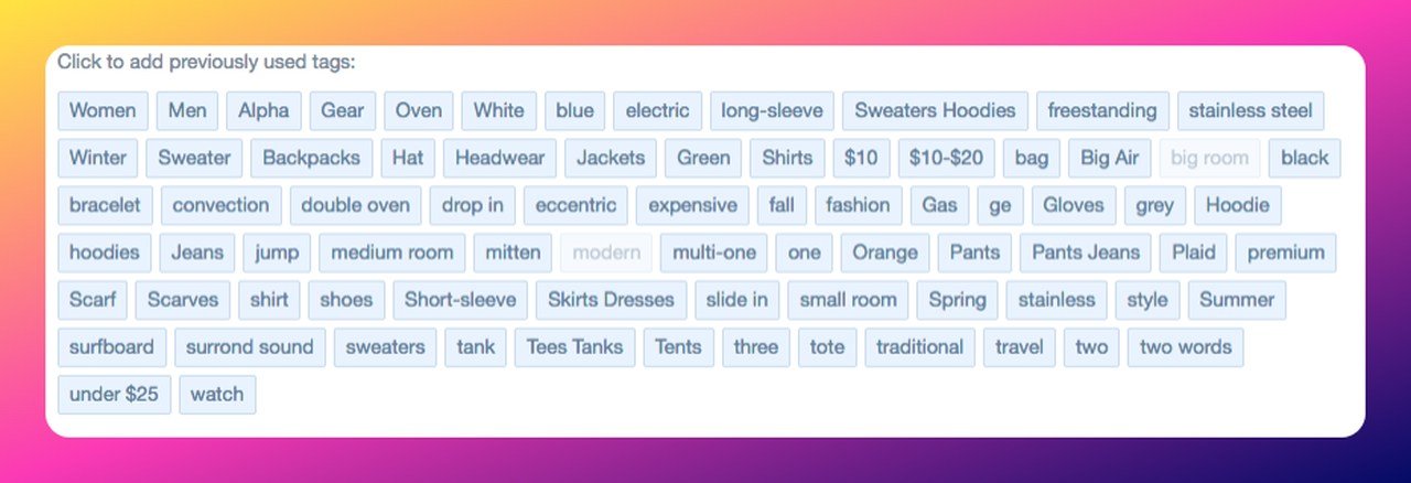 a screenshot of Shopify tags examples