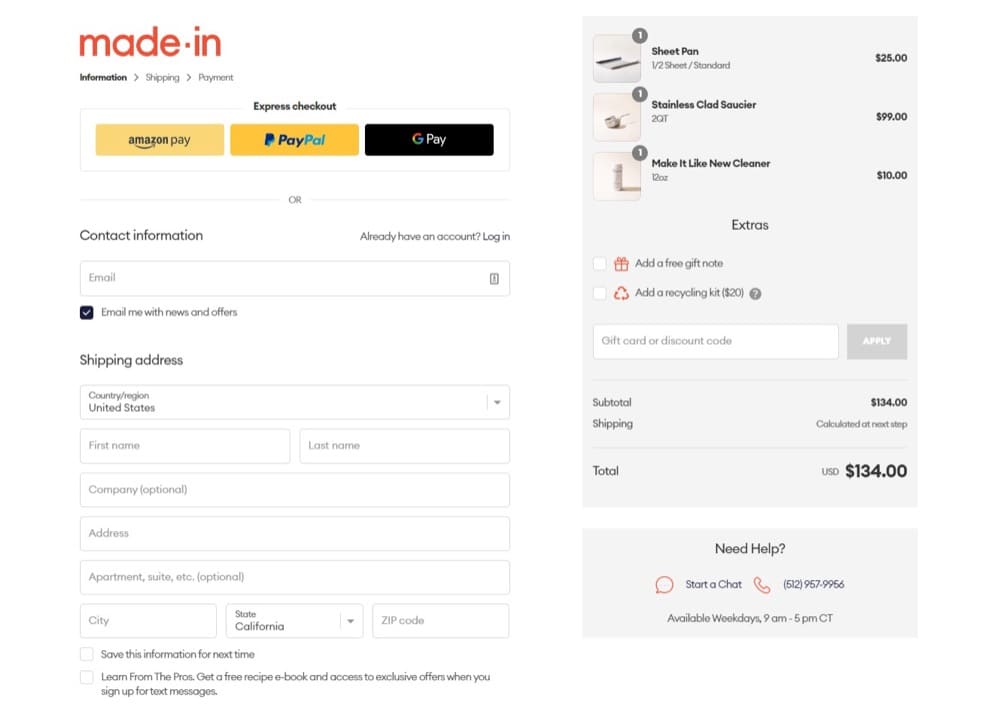 Beispiel für einen Express-Checkout auf der Ecom-Store-Seite