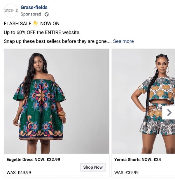 Beispiel einer Anzeige für einen Flash-Verkauf im E-Commerce-Shop