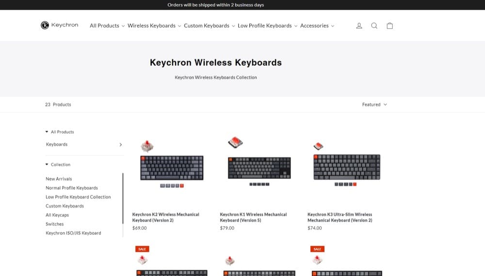Beispiel eines Ecom-Shops, der Verkaufssymbole anzeigt