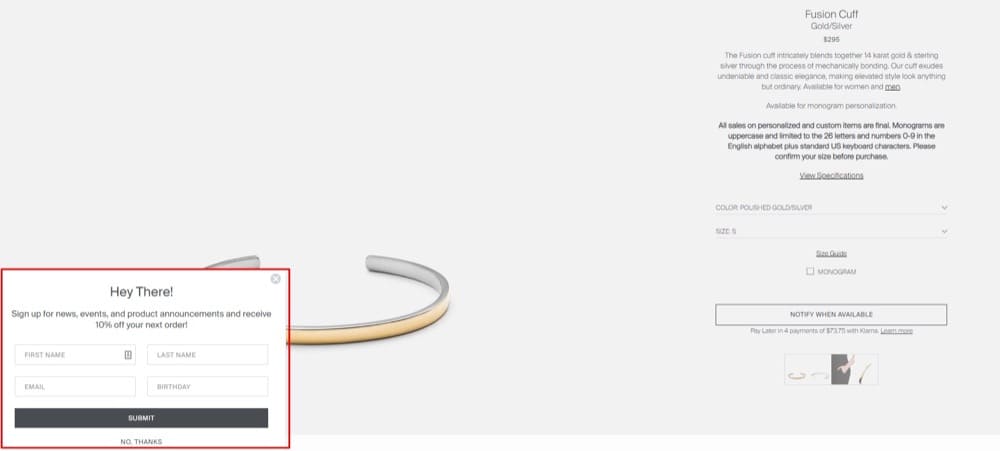 Beispiel eines Popup-A/B-Tests mit Slide-In-Popup