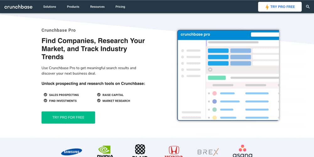 Captura de tela do Crunchbase Pro