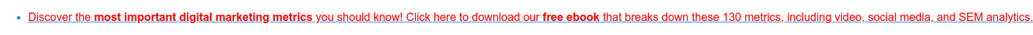 * اكتشف أهم مقاييس التسويق الرقمي التي يجب أن تعرفها! انقر هنا لتنزيل كتابنا الإلكتروني المجاني الذي يكسر هذه المقاييس البالغ عددها 130 مقياسًا ، بما في ذلك الفيديو ووسائل التواصل الاجتماعي وتحليلات التسويق عبر محرك البحث.