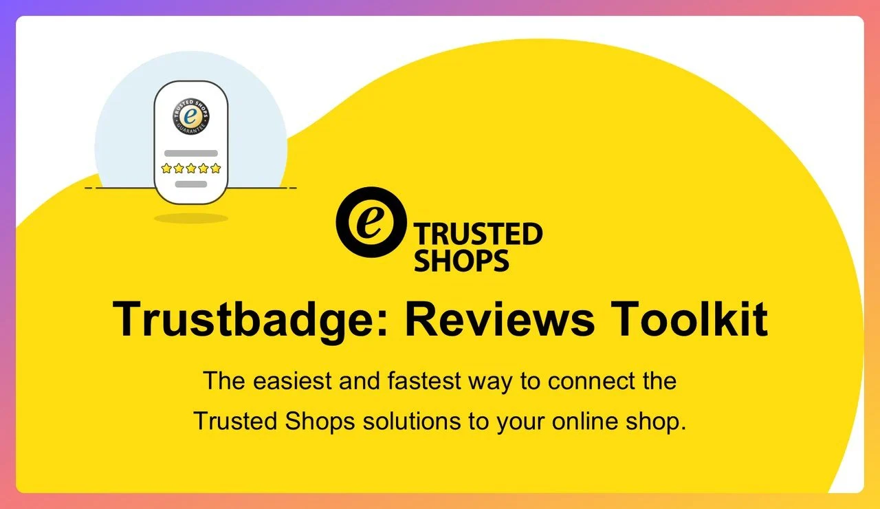 a screenshot of Shopify trust app named"Trustbadge: Reviews Toolkit"with a yellow background and the brand's logo and slogan