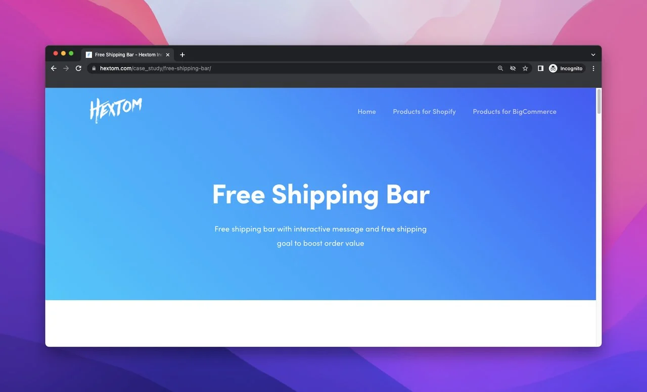 Hextom의 Free Shipping Bar 홈페이지