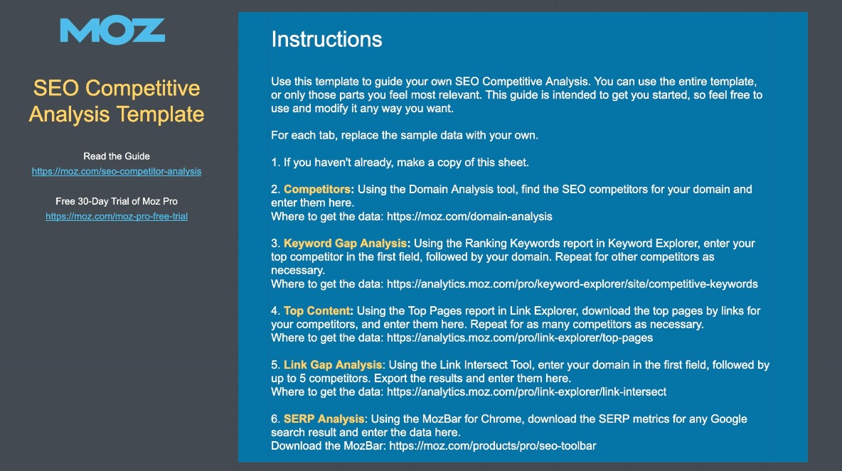 เทมเพลตรายงาน seo การวิเคราะห์คู่แข่ง moz