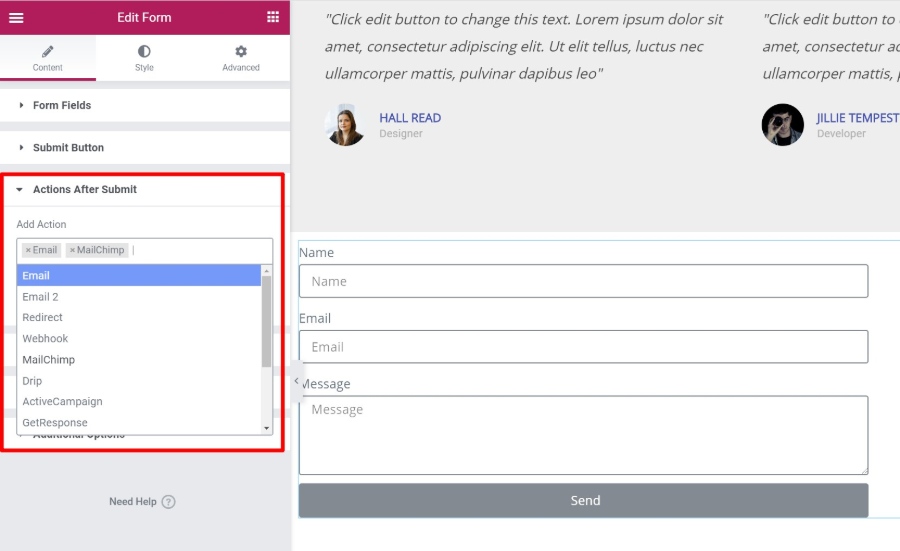 Revisión de Elementor del widget de formulario