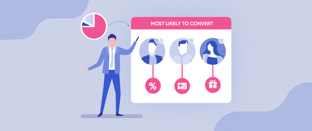 Mikrosegmentierung für mobiles Marketing – Illustration eines Vermarkters, der 3 mögliche Segmente von Benutzern betrachtet