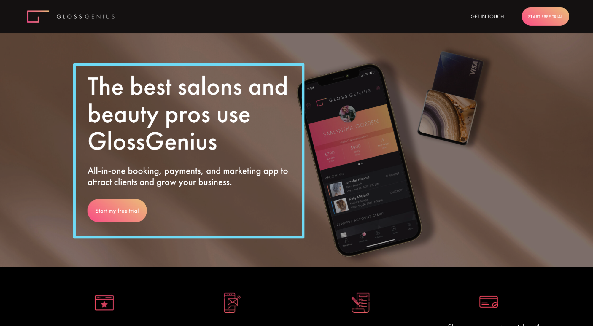 GlossGenius 登陆页面