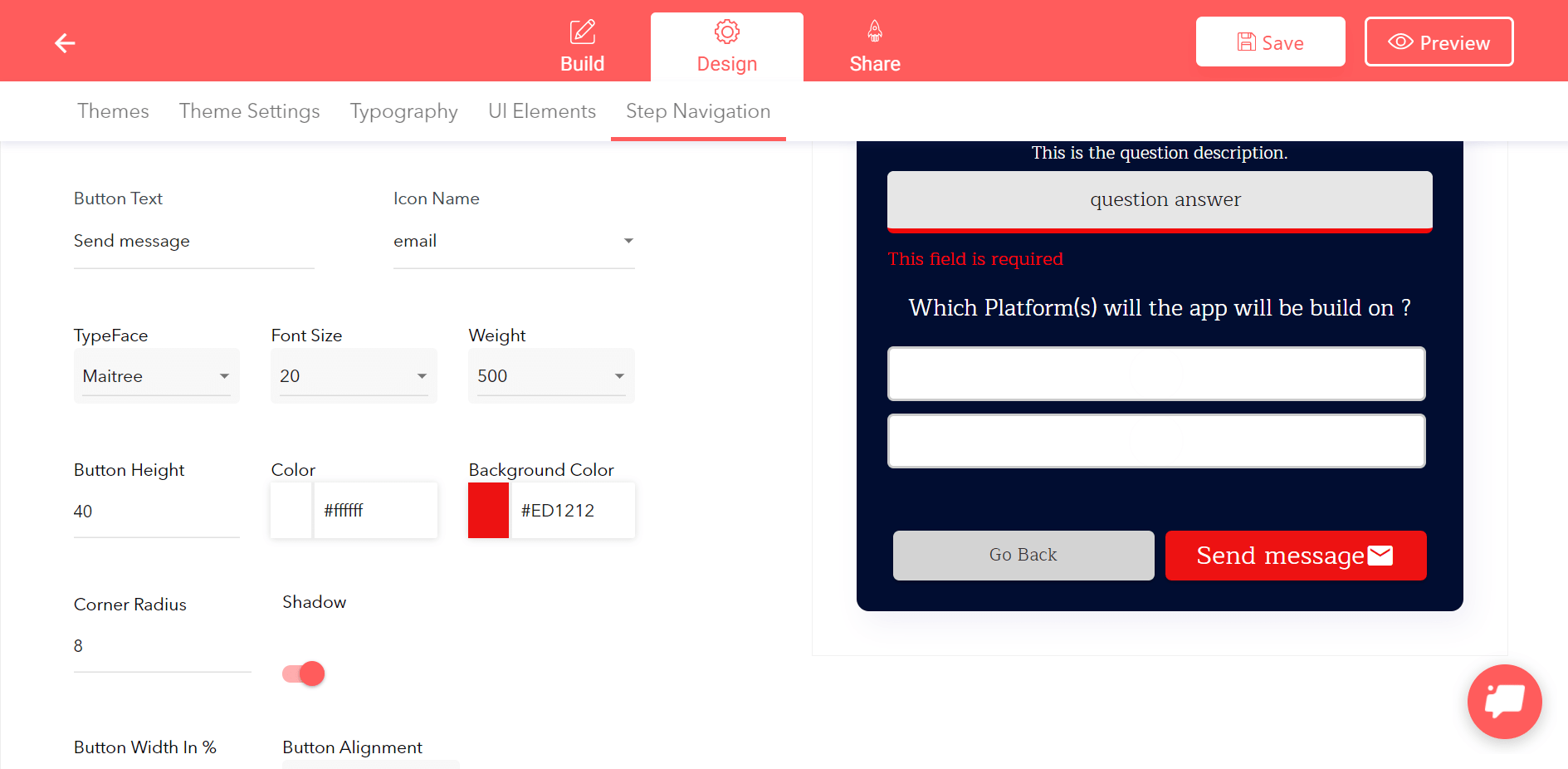 การตั้งค่าการปรับแต่งปุ่มแบบฟอร์มใน LeadGen App