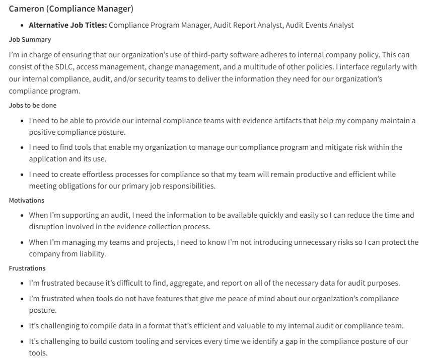 Exemplo de buyer persona do Gitlab
