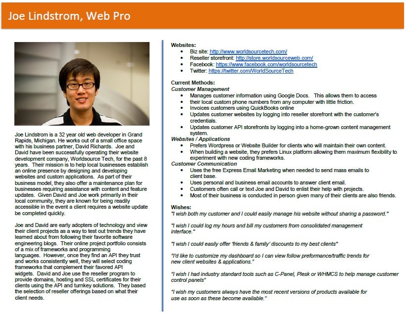 Exemplo de persona do comprador GoDaddy