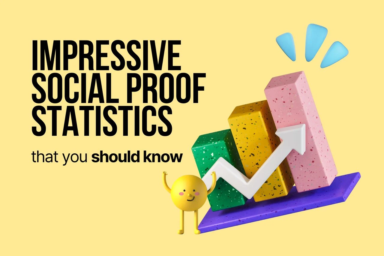 imagen de portada que dice "estadísticas de prueba social impresionantes que debe conocer" con una ilustración de estadísticas