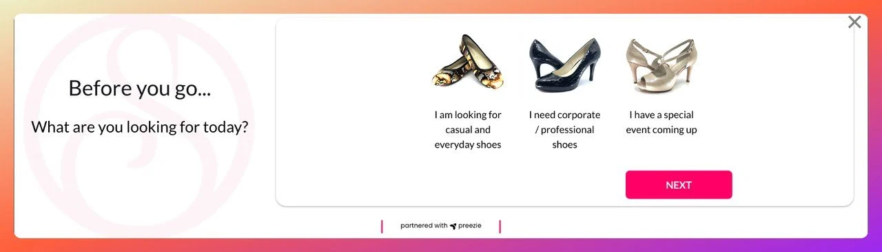 a screenshot of a cart abandonment popup example from scarlettoscross selling their shoes products