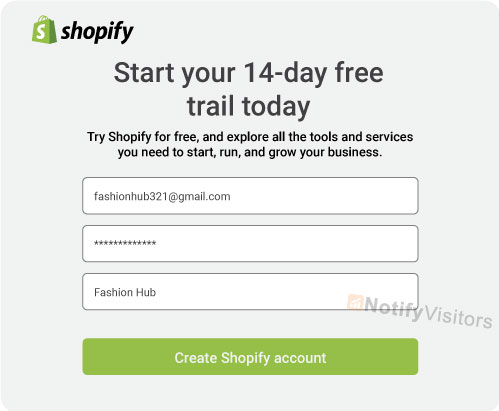 Shopify에서 이름 선택 및 계정 생성
