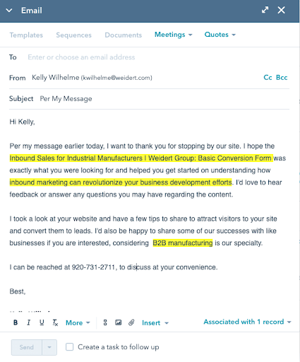 contoh email penjualan yang dipersonalisasi dari template