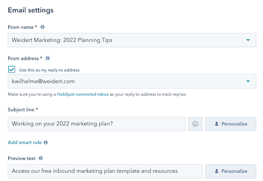 HubSpot의 예에서 이메일 친화적