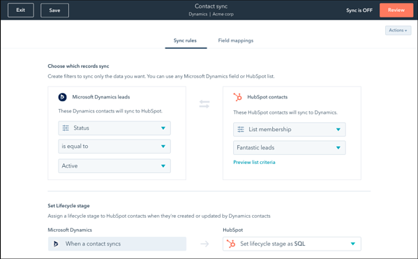 Beispieldatensynchronisierung mit Microsoft Dynamics CRM mithilfe von HubSpot Operations Hub