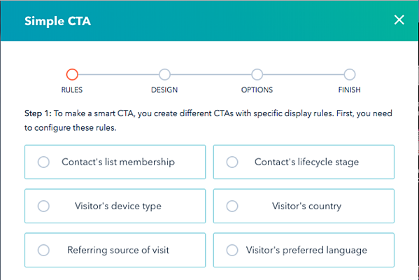 Beispieloptionen für intelligente CTA-Kriterien in HubSpot