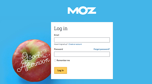 Die Anmeldeseite für MOZ.com zeigt verschiedene Grafiken basierend auf Ihrer lokalen Tageszeit