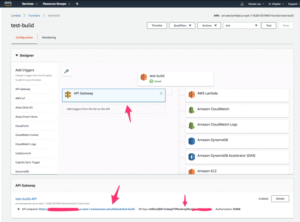 Onde encontrar o ícone do API Gateway nas funções do AWS Lambda.