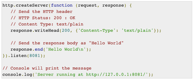 مثال رمز Node JS - "Hello World