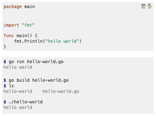 مثال الكود على Golang - "Hello World"
