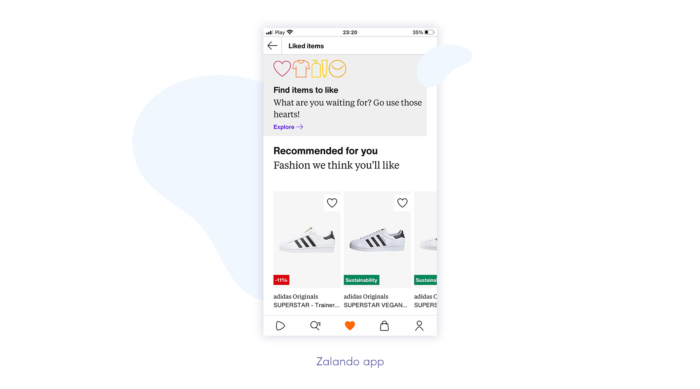Recomendações personalizadas de produtos no aplicativo Zalando