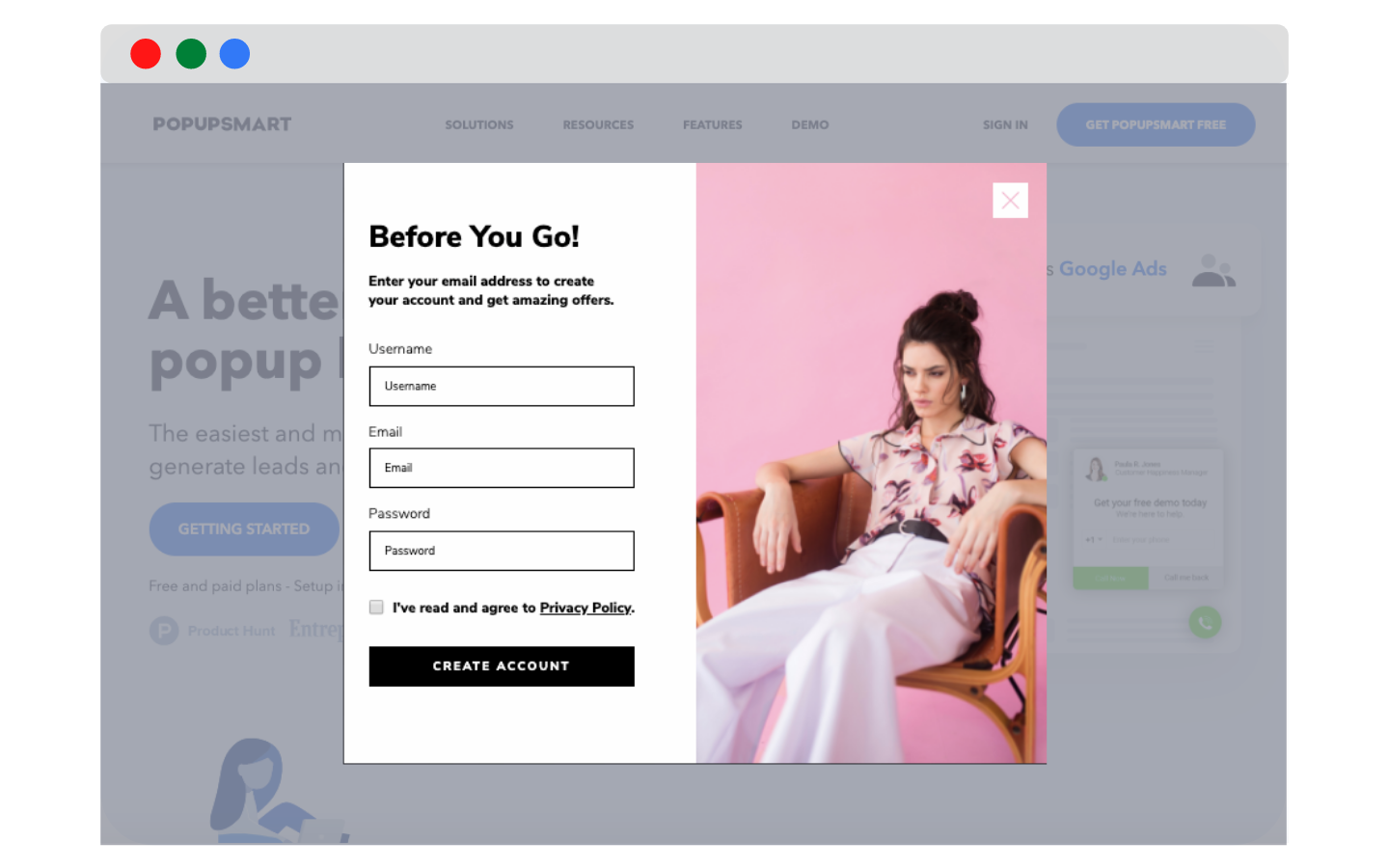 Contoh desain popup exit-intent oleh popupsmart