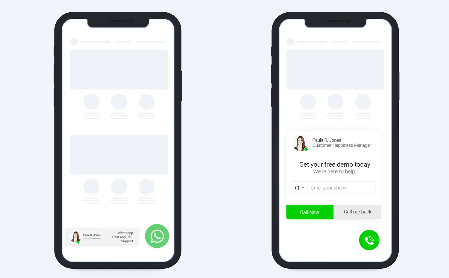 Design popup di WhatsApp Call per aumentare le conversioni di chiamate telefoniche.