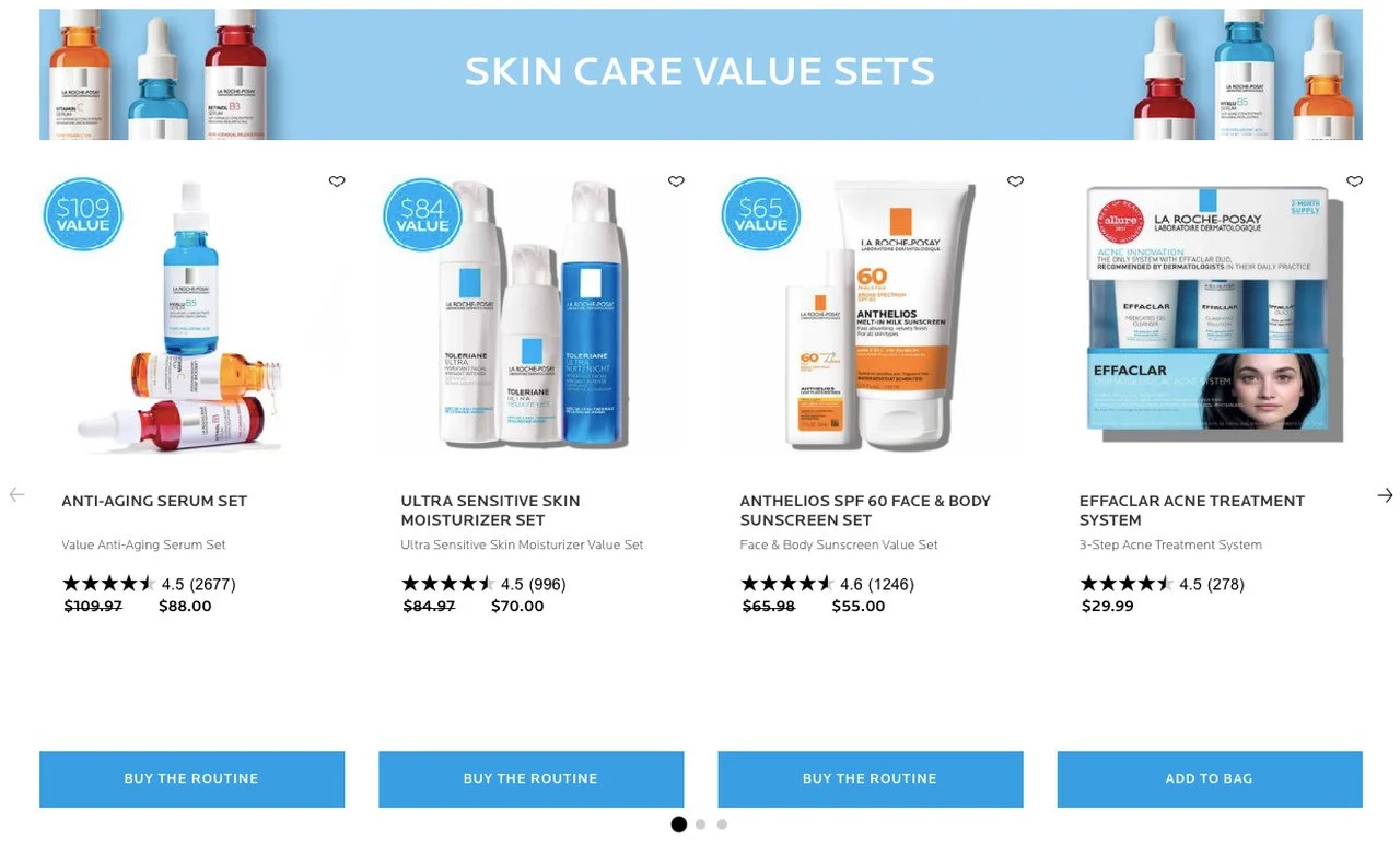 La Roche Posay'ın cilt bakımı değer setlerine yönelik ürün paketleme örneği