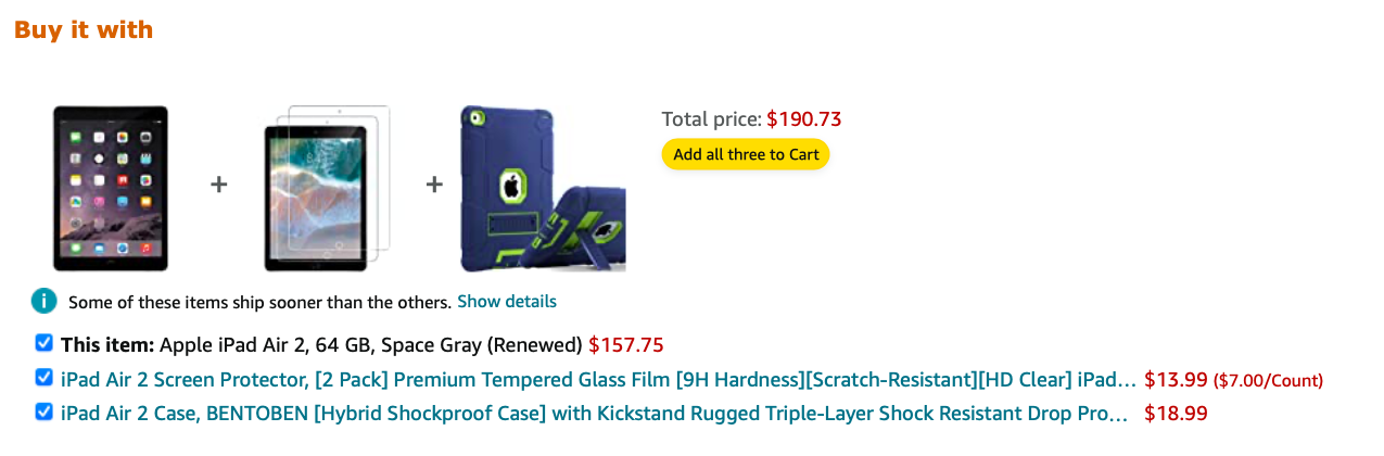 AmazonのiPad製品同梱例