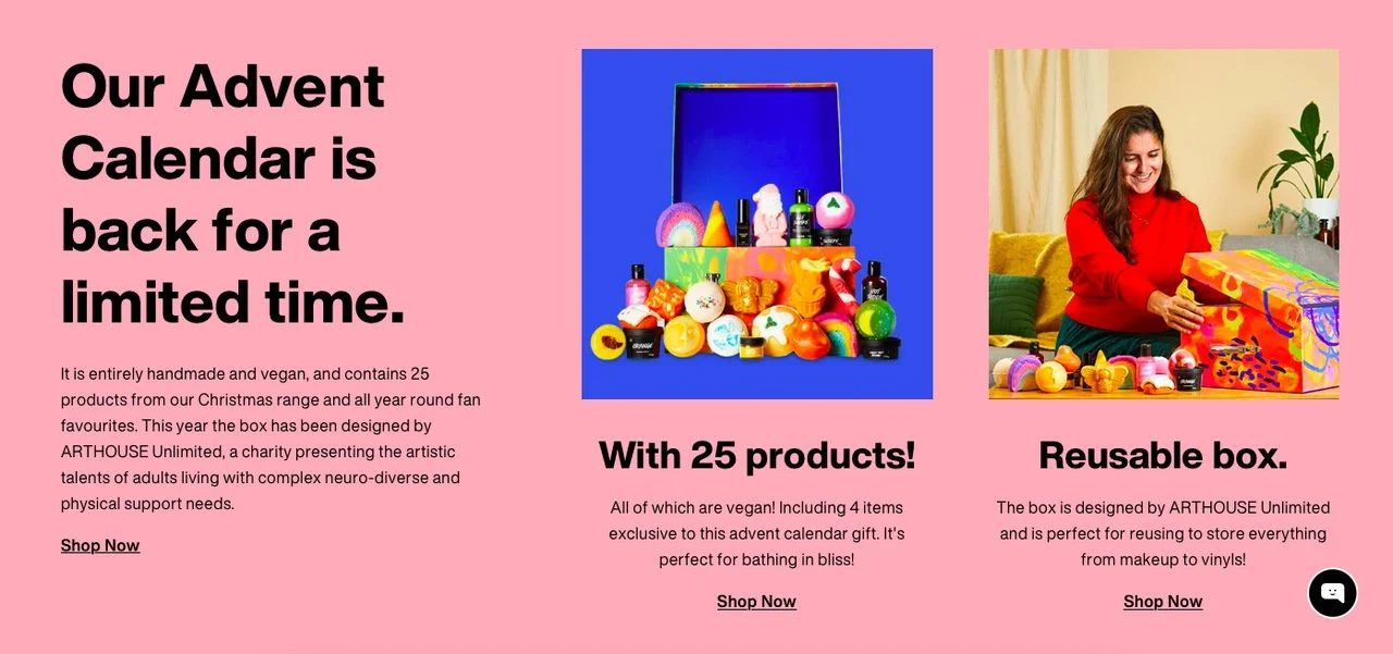 Contoh bundling produk Lush dengan kalender kedatangan